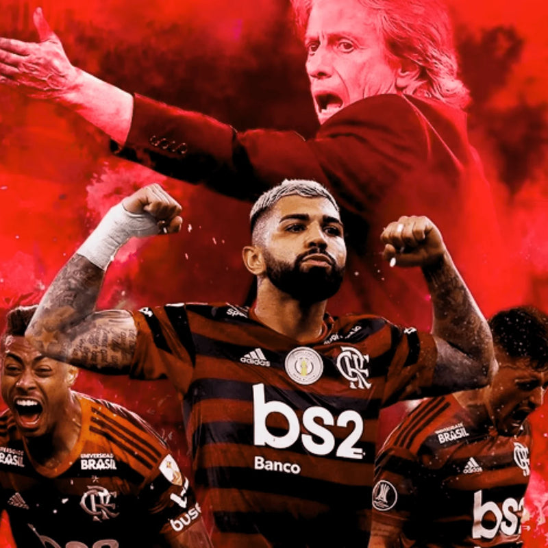 Quadro de Medalhas Mengão Fla Multicampeão 2019 Libertadores e Brasileirão Moldura de Madeira 33x33cm + *BRINDE 1x Caneca* - EDIÇÃO LIMITADA