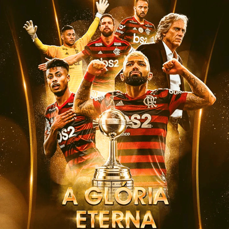 Quadro de Medalhas Mengão Fla Multicampeão 2019 Libertadores e Brasileirão Moldura de Madeira 33x33cm + *BRINDE 1x Caneca* - EDIÇÃO LIMITADA